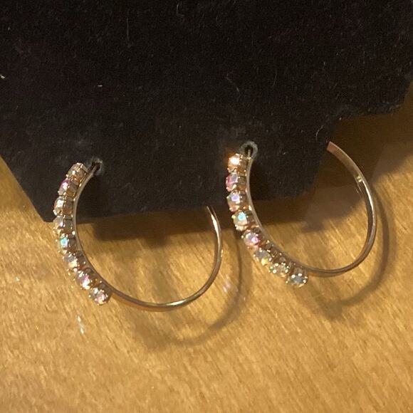 Gorgeous AB Crystal Hoops Gold Tone Pierced Earrings - Picture 7 of 8